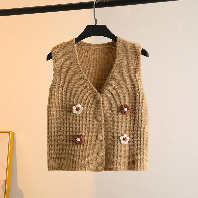 Handmade Flower-appliquéd Knitted Waistcoat Coat Fashion V-neck Vest Short Cardigan Gilet for Spring and Autumn one size верблюд
Handmade Flower-appliquéd Knitted Waistcoat Coat Fashion V-neck Vest Short Cardigan Gilet for Spring and Autumn one size верблюд