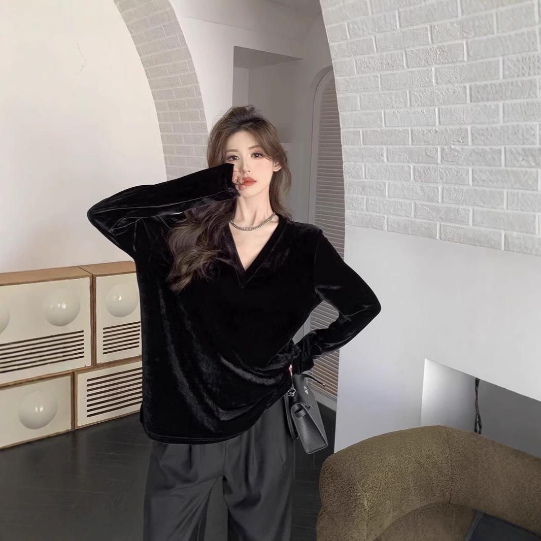 Women s High-End Black Velvet V-Neck Long-Sleeve Loose Top for Autumn/Winter Double Extra Large
Women s High-End Black Velvet V-Neck Long-Sleeve Loose Top for Autumn/Winter Double Extra Large