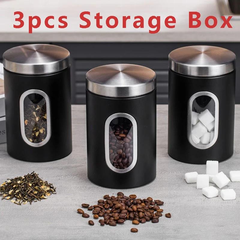 3PCS Beans Canister Stainless Steel Food Container Set Simple Design Grains Storage Jars Multipurpose Clear Window Tea Tank Kit чёрный 
3PCS Beans Canister Stainless Steel Food Container Set Simple Design Grains Storage Jars Multipurpose Clear Window Tea Tank Kit чёрный