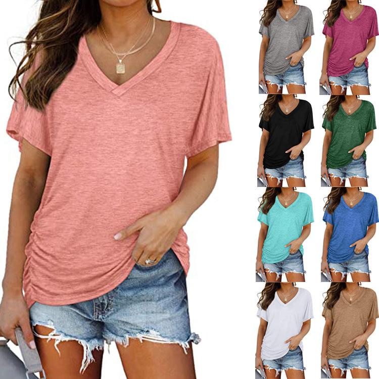 2024 Women s Summer Top Bat Sleeve Side Pleated V-neck Short Sleeved Women s T-shirt Pure Color Casual Tops T-shirts For Women S чорний
2024 Women s Summer Top Bat Sleeve Side Pleated V-neck Short Sleeved Women s T-shirt Pure Color Casual Tops T-shirts For Women S чорний
