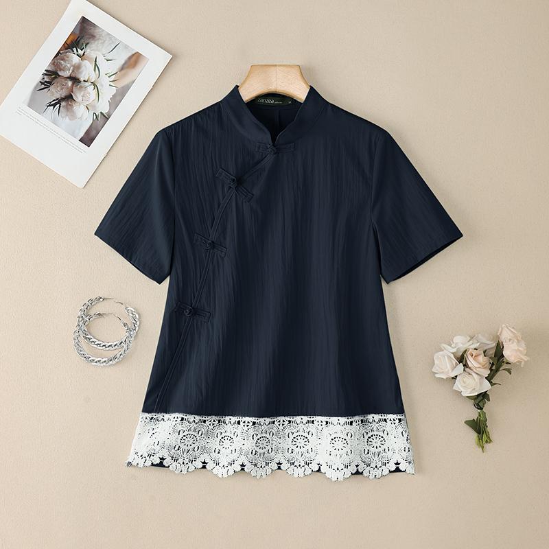 ZANZEA Женская летняя блузка с коротким рукавом, кружевной вставкой и воротником-стойкой 5XL темно-синий
ZANZEA Женская летняя блузка с коротким рукавом, кружевной вставкой и воротником-стойкой 5XL темно-синий