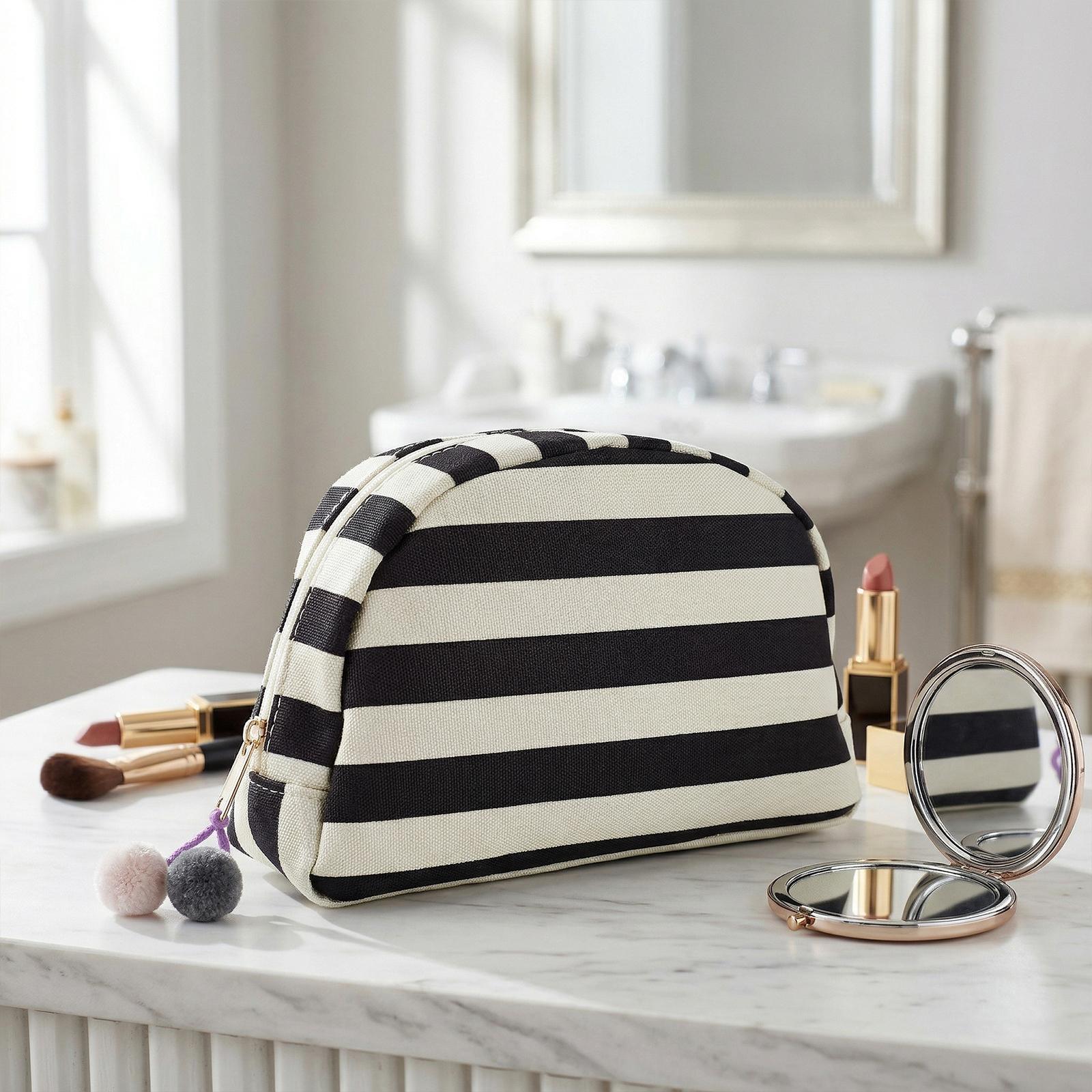 Stylish Fringed Stripe Cosmetic Bag Nylon Bridesmaid Holiday Essentials Pouch with Cute Color Ball Gift for Family & Friends чорний білий колір
Stylish Fringed Stripe Cosmetic Bag Nylon Bridesmaid Holiday Essentials Pouch with Cute Color Ball Gift for Family & Friends чорний білий колір
