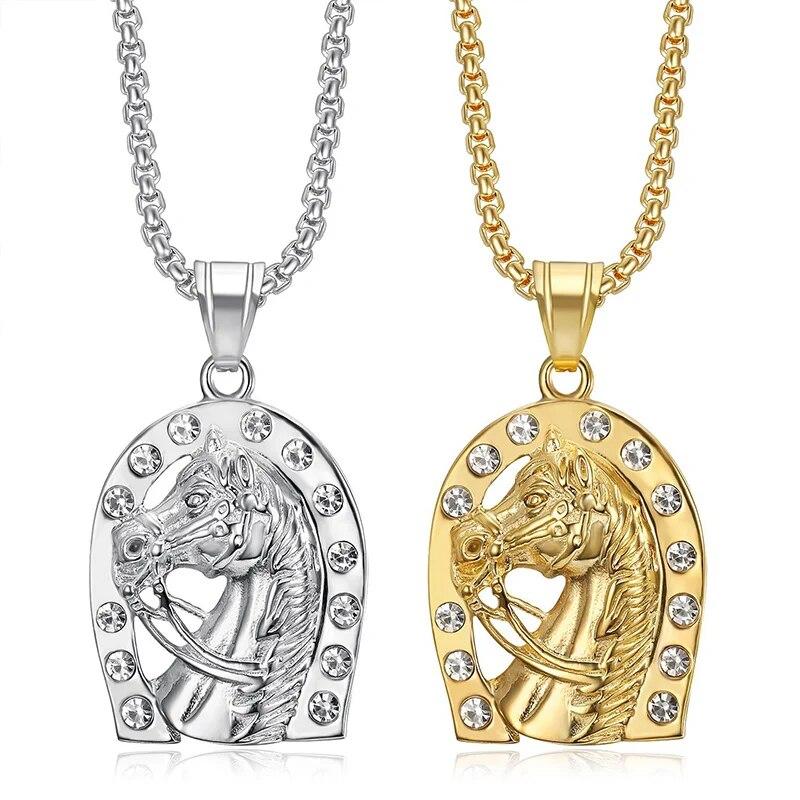 Хип-хоп Bling Iced Out из нержавеющей стали Lucky Horse подвески ожерелье для мужчин рэпер ювелирные изделия цвета: золотистый, серебряный 
Хип-хоп Bling Iced Out из нержавеющей стали Lucky Horse подвески ожерелье для мужчин рэпер ювелирные изделия цвета: золотистый, серебряный