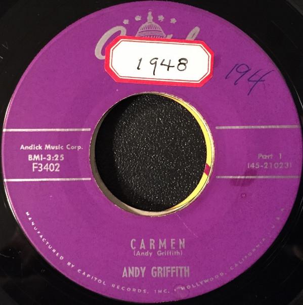 7inch Record ANDY GRIFFITH - Carmen F3402 Capitol Records 1956 US Soundtracks & Musicals Used
7inch Record ANDY GRIFFITH - Carmen F3402 Capitol Records 1956 US Soundtracks & Musicals Used