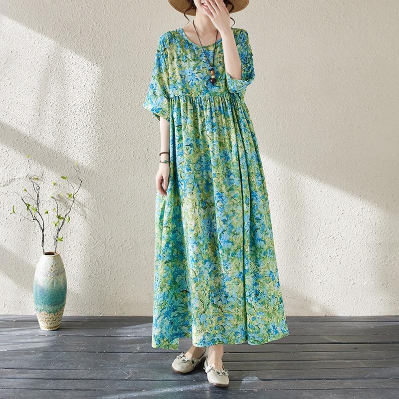 Real shot 2 summer new literary large size loose printing round neck short sleeve dress women s long dress Large size average size
Real shot 2 summer new literary large size loose printing round neck short sleeve dress women s long dress Large size average size