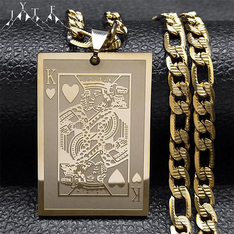 Poker King Spades Hearts K Pendant Necklace for Men Women Stainless Steel Gold Color Hip Hop Punk Necklaces Jewelry N7434S05
Poker King Spades Hearts K Pendant Necklace for Men Women Stainless Steel Gold Color Hip Hop Punk Necklaces Jewelry N7434S05