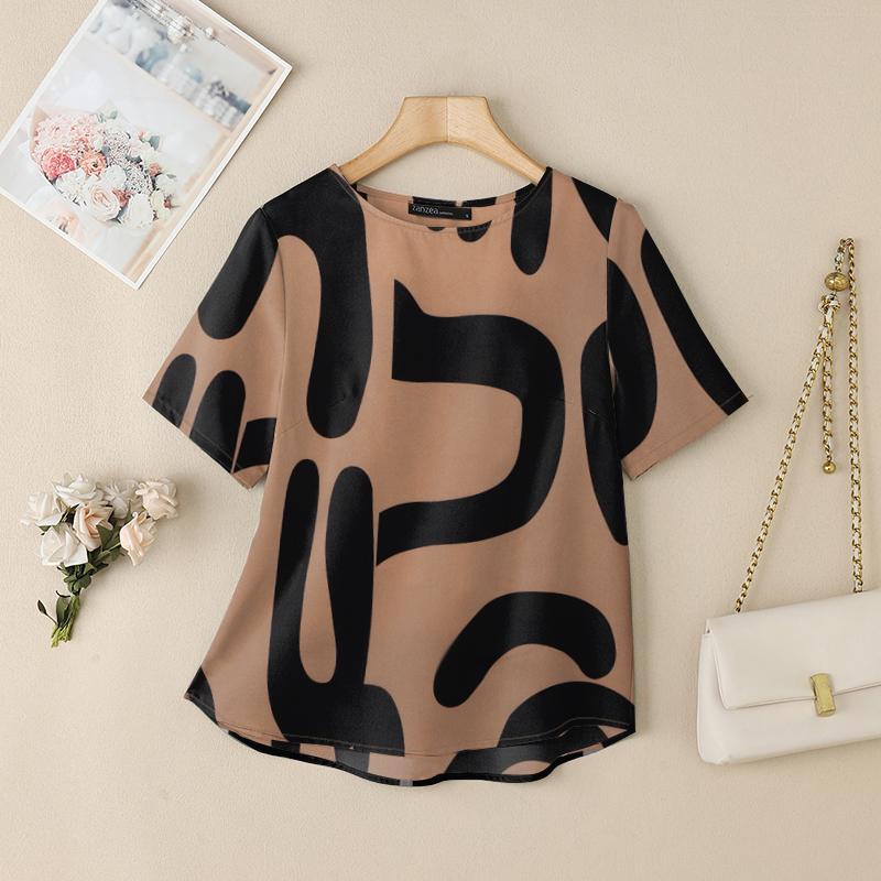 ZANZEA Женская повседневная летняя блузка с круглым вырезом и коротким рукавом с принтом хаки
ZANZEA Женская повседневная летняя блузка с круглым вырезом и коротким рукавом с принтом хаки