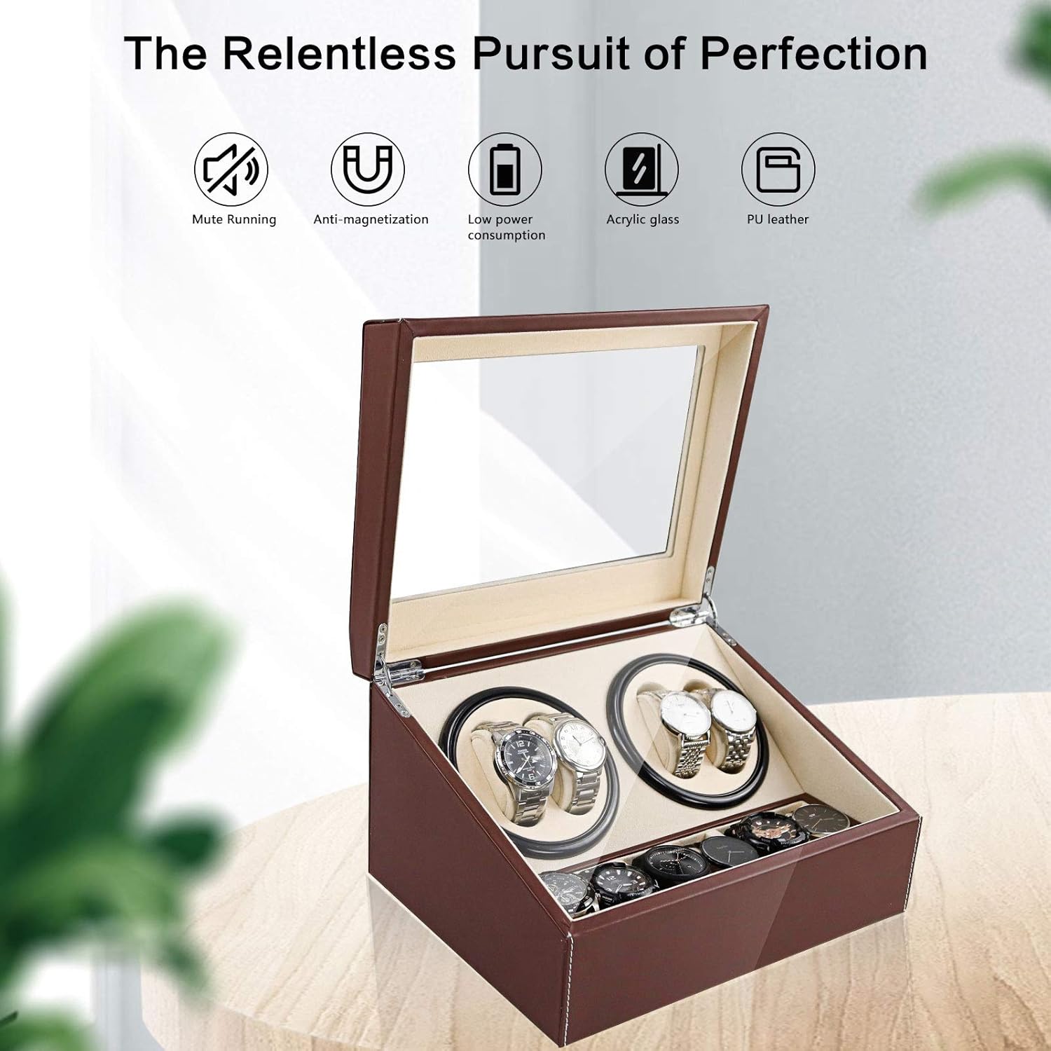 Bymaocar Automatic Low Noise Watch Winder Box Home Decor,Stores/offices 10-Watch Display Boxe Brown Leather W/ 2 Winding Devices коричневий
Bymaocar Automatic Low Noise Watch Winder Box Home Decor,Stores/offices 10-Watch Display Boxe Brown Leather W/ 2 Winding Devices коричневий