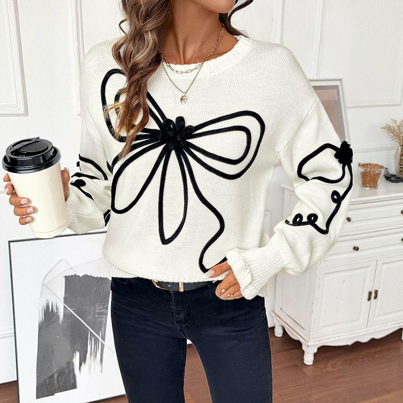 Autumn and Winter Pullover Long sleeve Sweater Women Knit Loose Base round Neck Bow Top White L
Autumn and Winter Pullover Long sleeve Sweater Women Knit Loose Base round Neck Bow Top White L