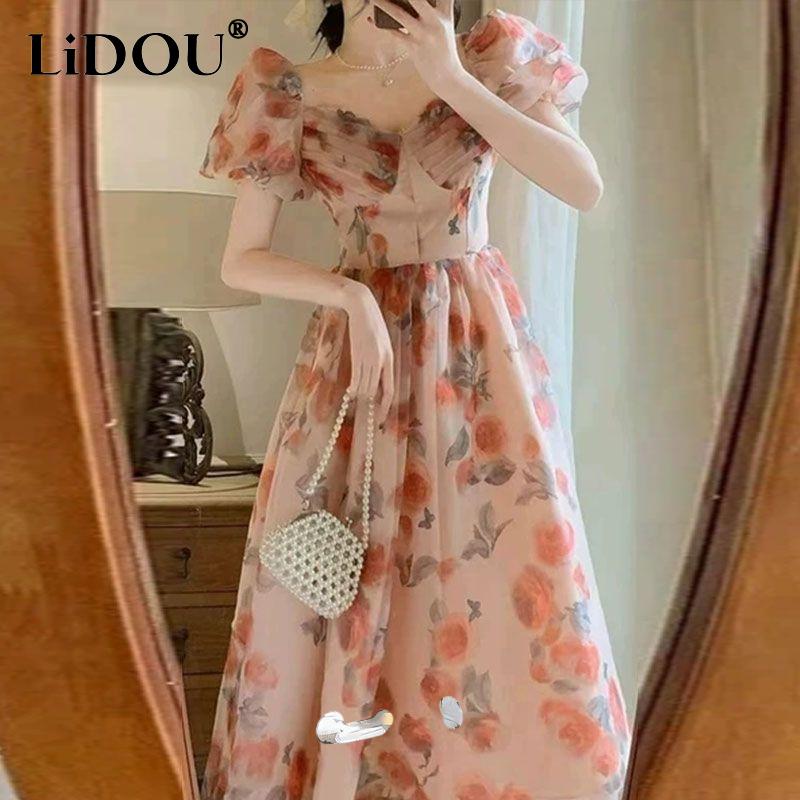 Summer New V-neck Puff Sleeve Maxi Dress Women Chic Floral Printing Youth Sweet Princess Dresses Vintage Elegant Lace Vestidos L рожевий
Summer New V-neck Puff Sleeve Maxi Dress Women Chic Floral Printing Youth Sweet Princess Dresses Vintage Elegant Lace Vestidos L рожевий