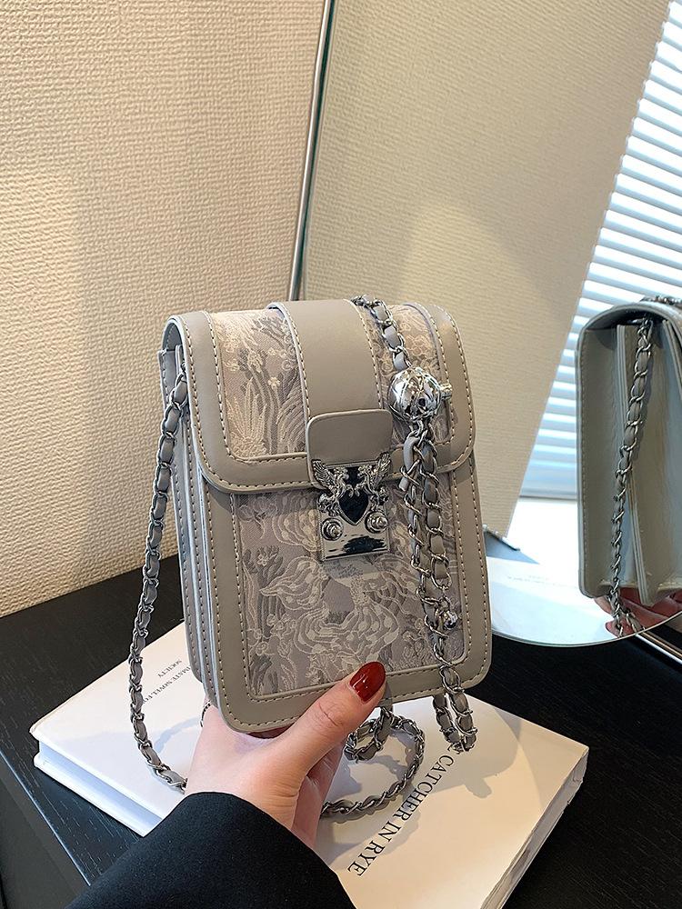 Премиальная текстура маленькая сумка женская новая летняя универсальная сумка-мессенджер цепочка на плечо сумка для мобильного телефона серый