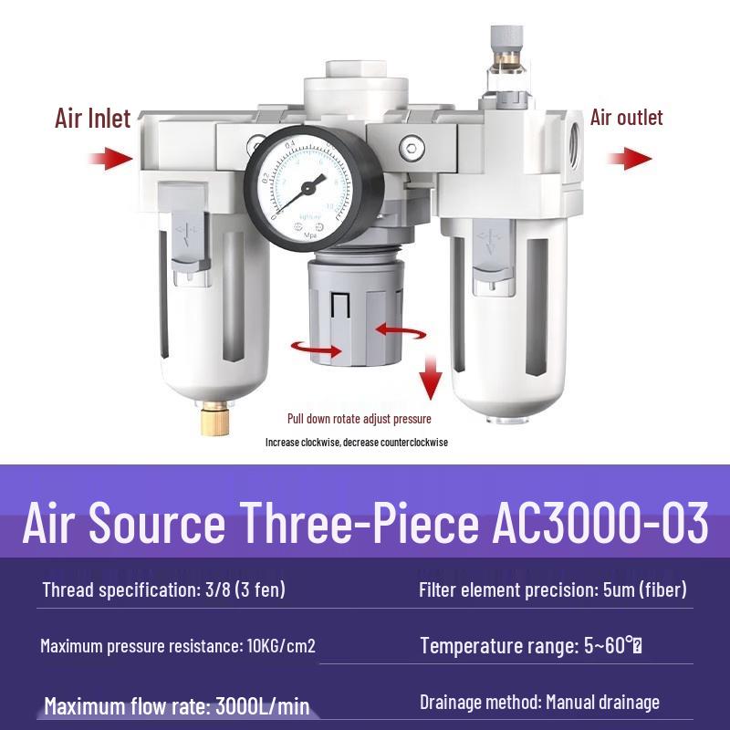 Aokewen AC3000-03 Manual Air Compressor Filter Regulator
Aokewen AC3000-03 Manual Air Compressor Filter Regulator