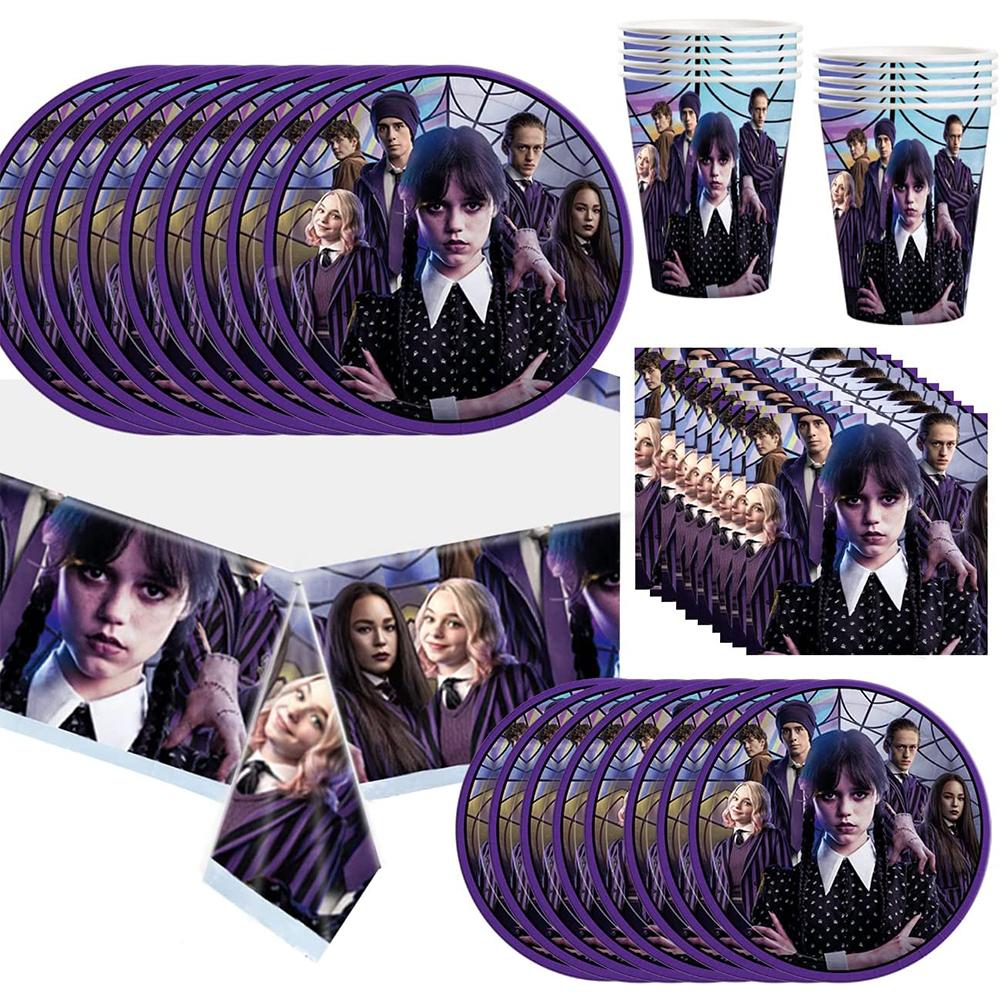 Wednesday Addams Birthday Party Tableware Include Tablecloth, Napkins, and Paper Cups
Wednesday Addams Birthday Party Tableware Include Tablecloth, Napkins, and Paper Cups