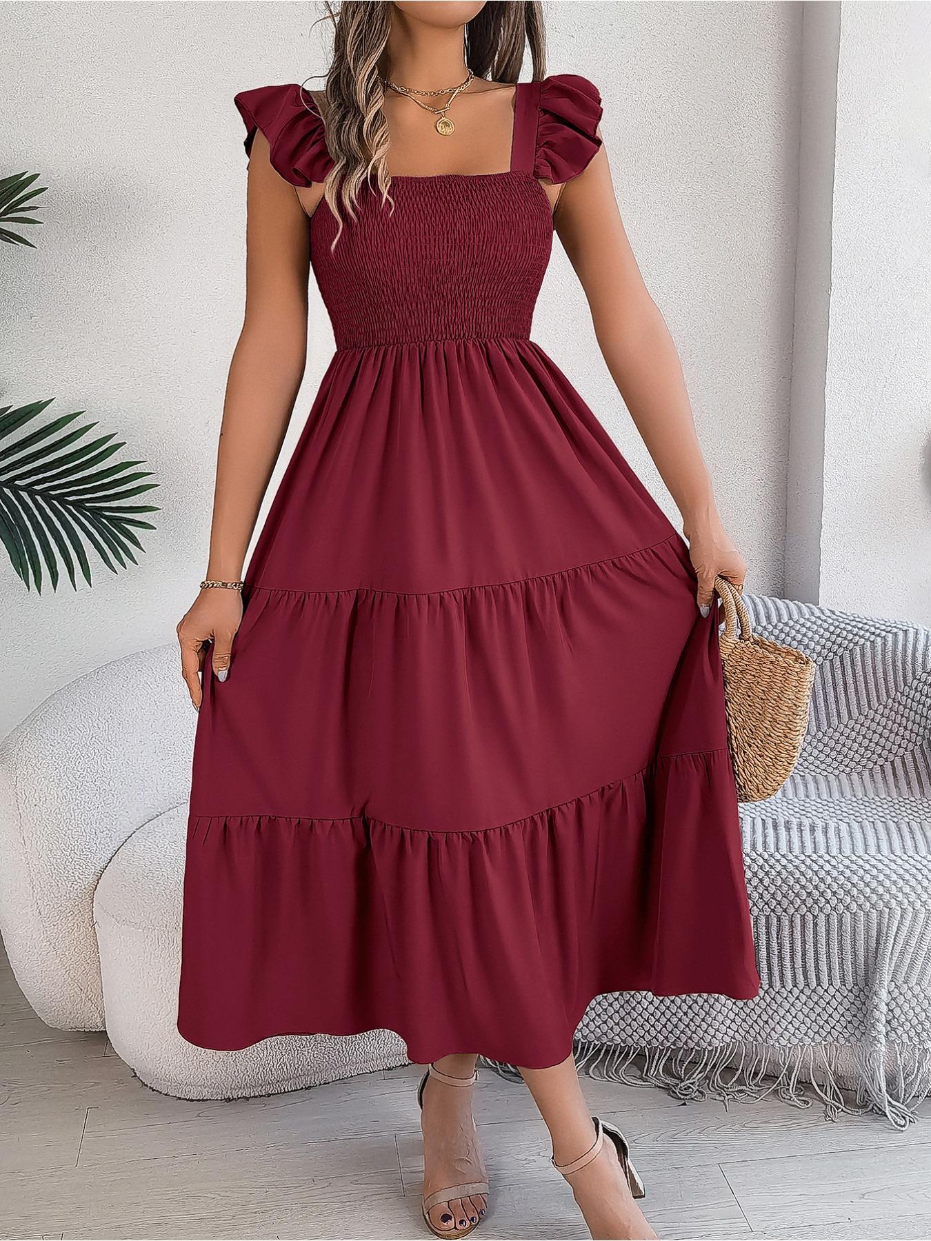 Square Neck Solid Color Dress High Waist Elegant Ruffle Edge Dress for Women Sleeveless Loose Dresses XL вина червоного кольору
Square Neck Solid Color Dress High Waist Elegant Ruffle Edge Dress for Women Sleeveless Loose Dresses XL вина червоного кольору