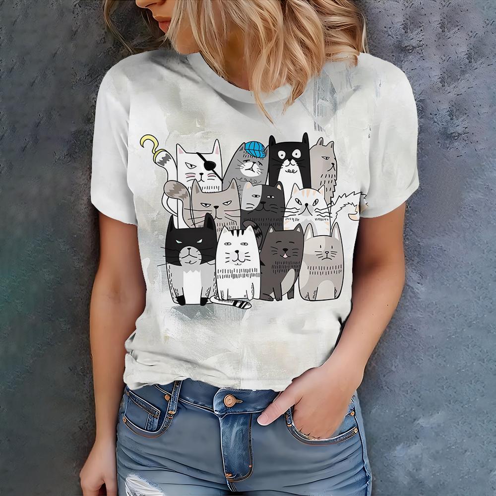 Women s cat pattern T-shirt black and white cat print fashionable and versatile, light color -2025 summer new product XS
Women s cat pattern T-shirt black and white cat print fashionable and versatile, light color -2025 summer new product XS