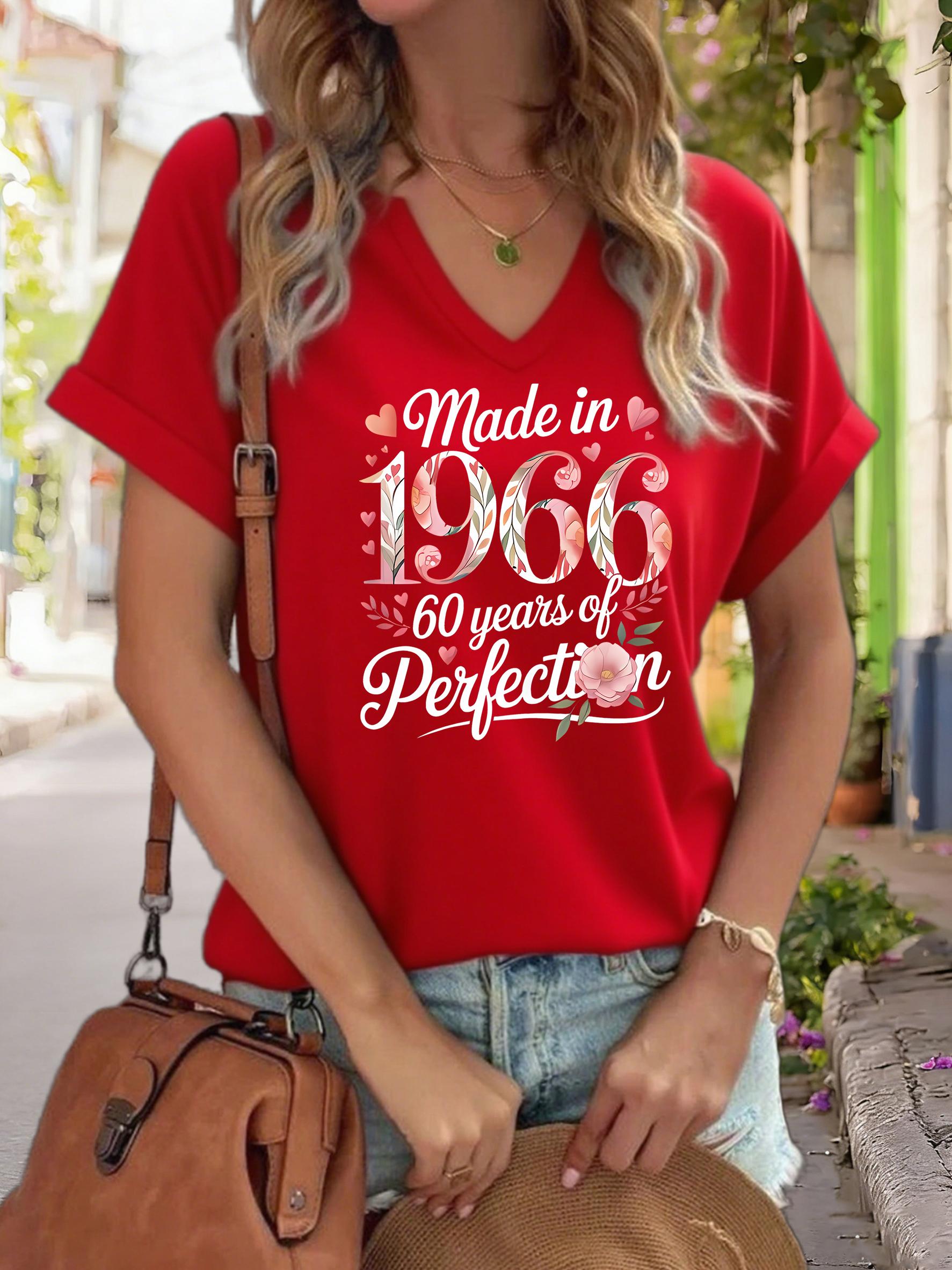 Women s V-Neck Made in 1966 Graphic Tee, 60 Years of Perfection Print T-Shirt, Casual Loose Short Sleeve Birthday Fashion Top S
Women s V-Neck Made in 1966 Graphic Tee, 60 Years of Perfection Print T-Shirt, Casual Loose Short Sleeve Birthday Fashion Top S