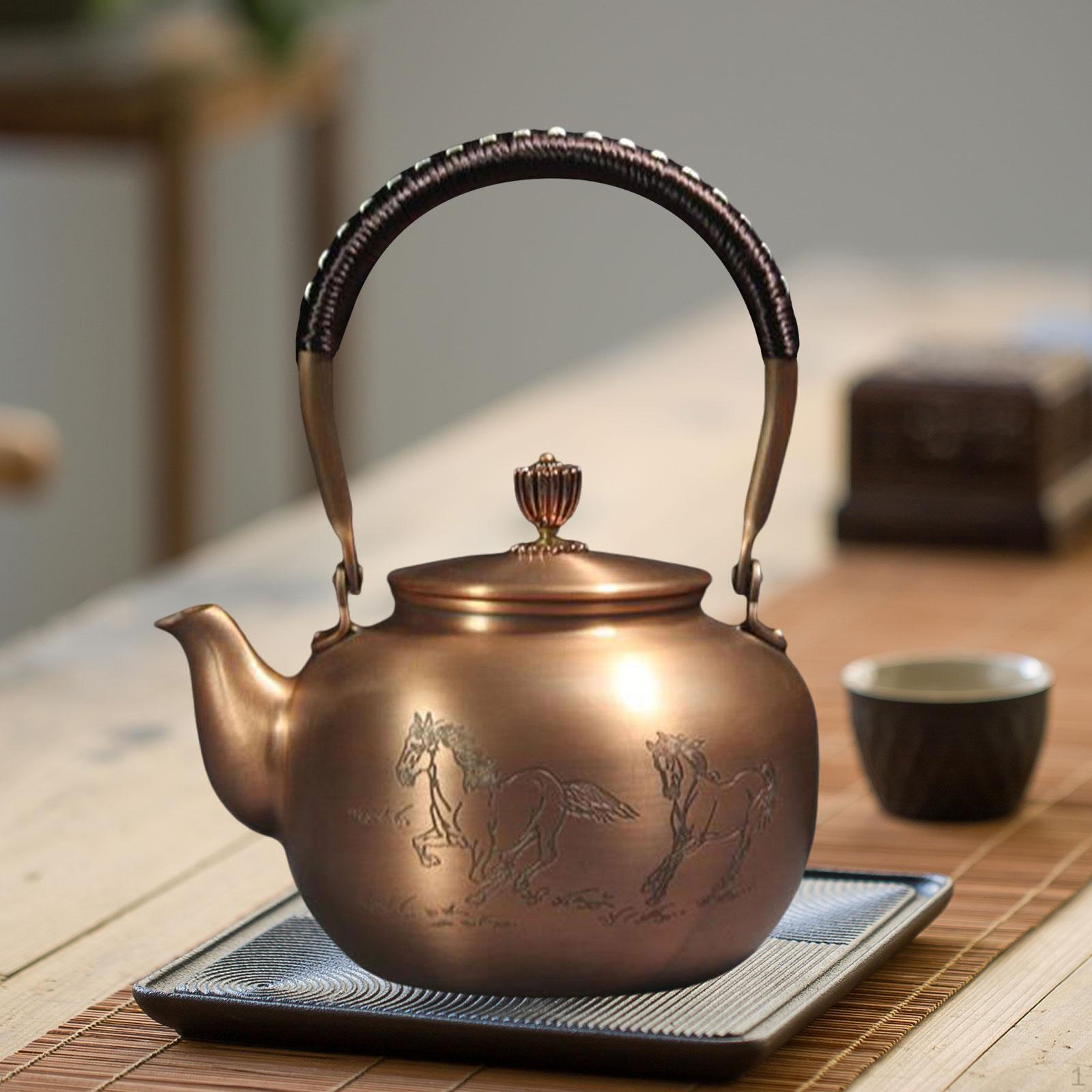 Медный чайник для чая и кофе, емкость 1200 мл, идеально подходит для домашнего офиса Horse Pattern
Медный чайник для чая и кофе, емкость 1200 мл, идеально подходит для домашнего офиса Horse Pattern