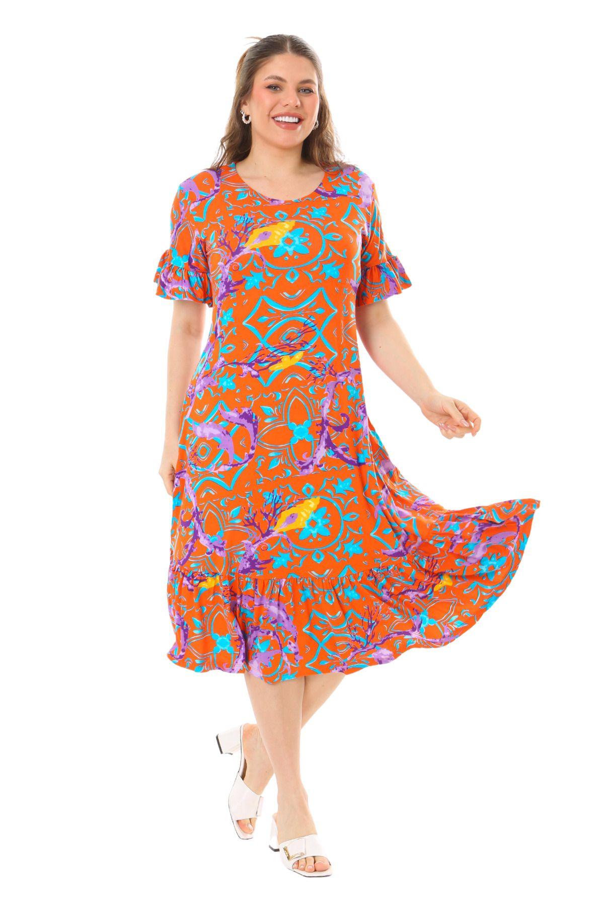 Women s Big Size Dress Short Sleeve Skirt Ruffled Orange Retro Pattern Plus Size Dress 4XL/5XL
Women s Big Size Dress Short Sleeve Skirt Ruffled Orange Retro Pattern Plus Size Dress 4XL/5XL