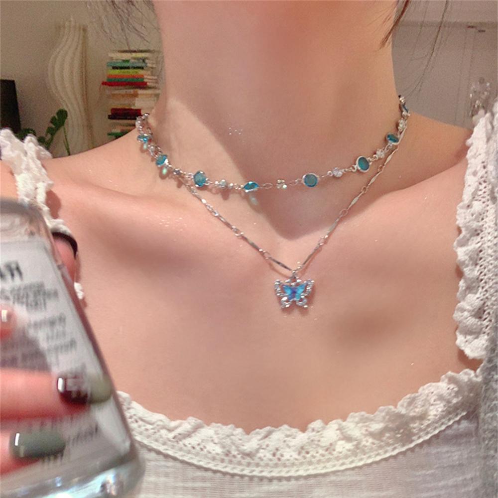 Romantic Blue Crystal Butterfly Necklace for Women Girls Bilayer Choker Clavicle Chain Fashion Delicate Zircon Sparkling Pendant
Romantic Blue Crystal Butterfly Necklace for Women Girls Bilayer Choker Clavicle Chain Fashion Delicate Zircon Sparkling Pendant