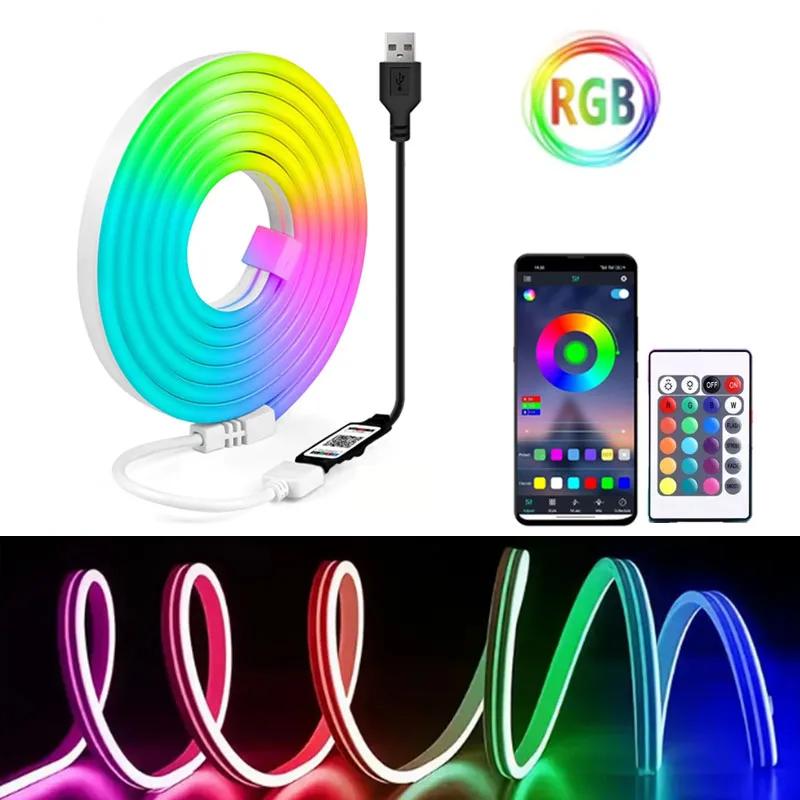 Неоновые светодиодные ленты USB RGB Гибкая веревочная лампа Управление через приложение Пульт ДУ Водонепроницаемость Синхронизация с музыкой для игровой комнаты Рождественское украшение 1M