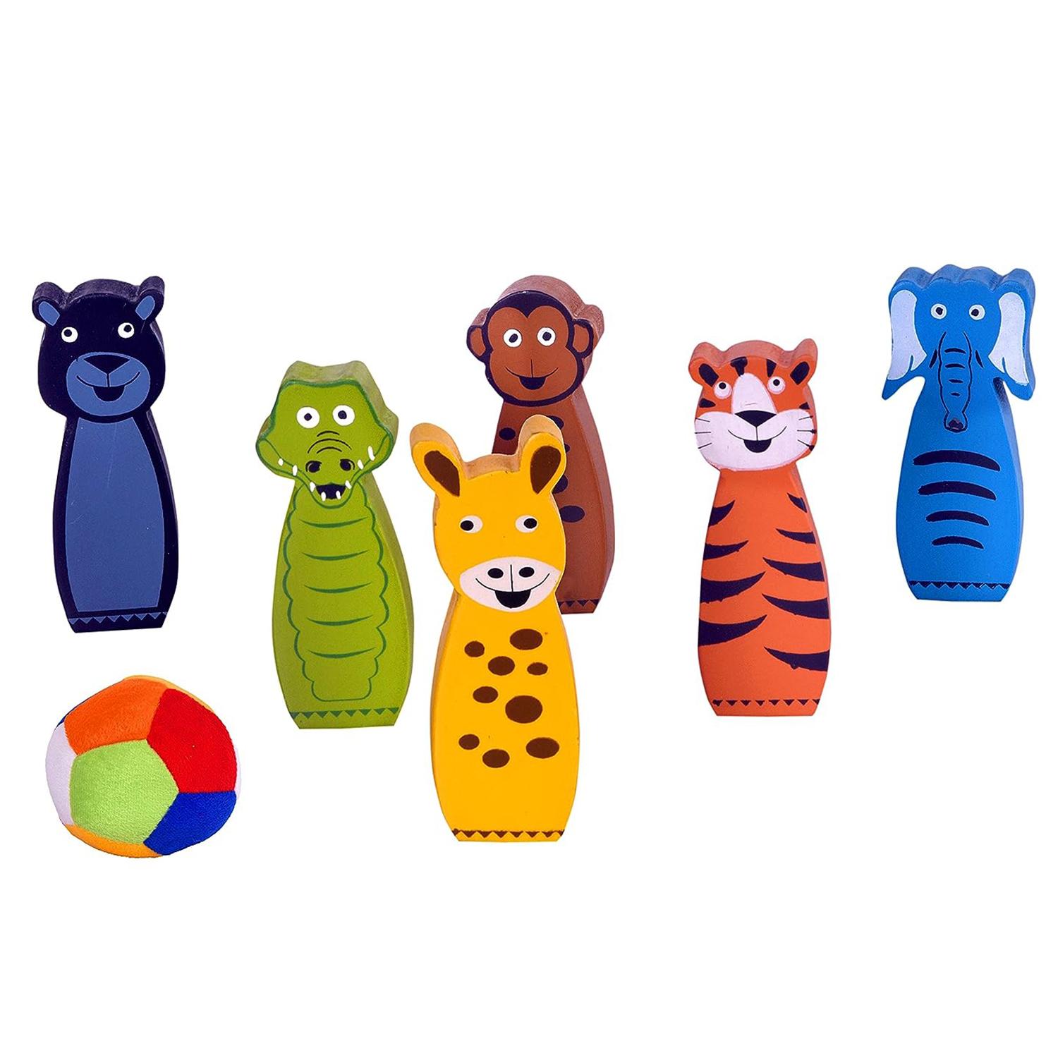 Desi Toys Игра в боулинг для детей | Тематические животные джунглей | Деревянные булавки | 6 кеглей и 1 мягкий мяч
Desi Toys Игра в боулинг для детей | Тематические животные джунглей | Деревянные булавки | 6 кеглей и 1 мягкий мяч