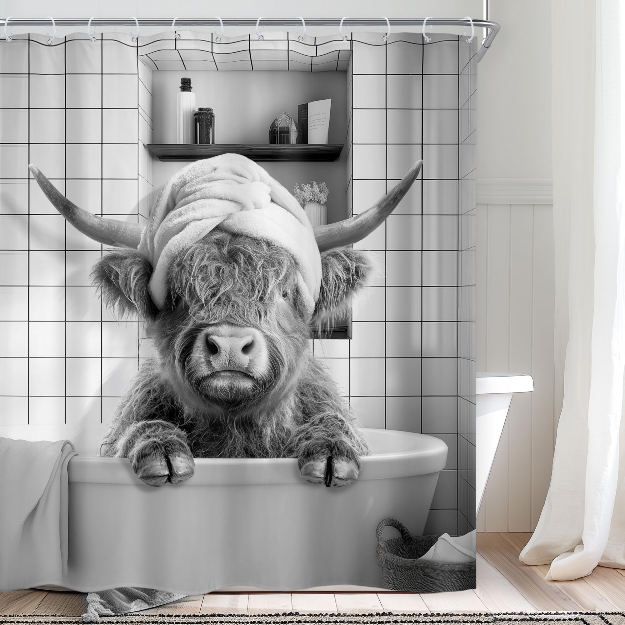 Funny Highland Cow Shower Curtain Cute Farmhouse Rustic Animal Bull Bathrobe Hair Dryer Western Country Bathroom Decor Gift W60H190(CM)-1 Pcs
Funny Highland Cow Shower Curtain Cute Farmhouse Rustic Animal Bull Bathrobe Hair Dryer Western Country Bathroom Decor Gift W60H190(CM)-1 Pcs