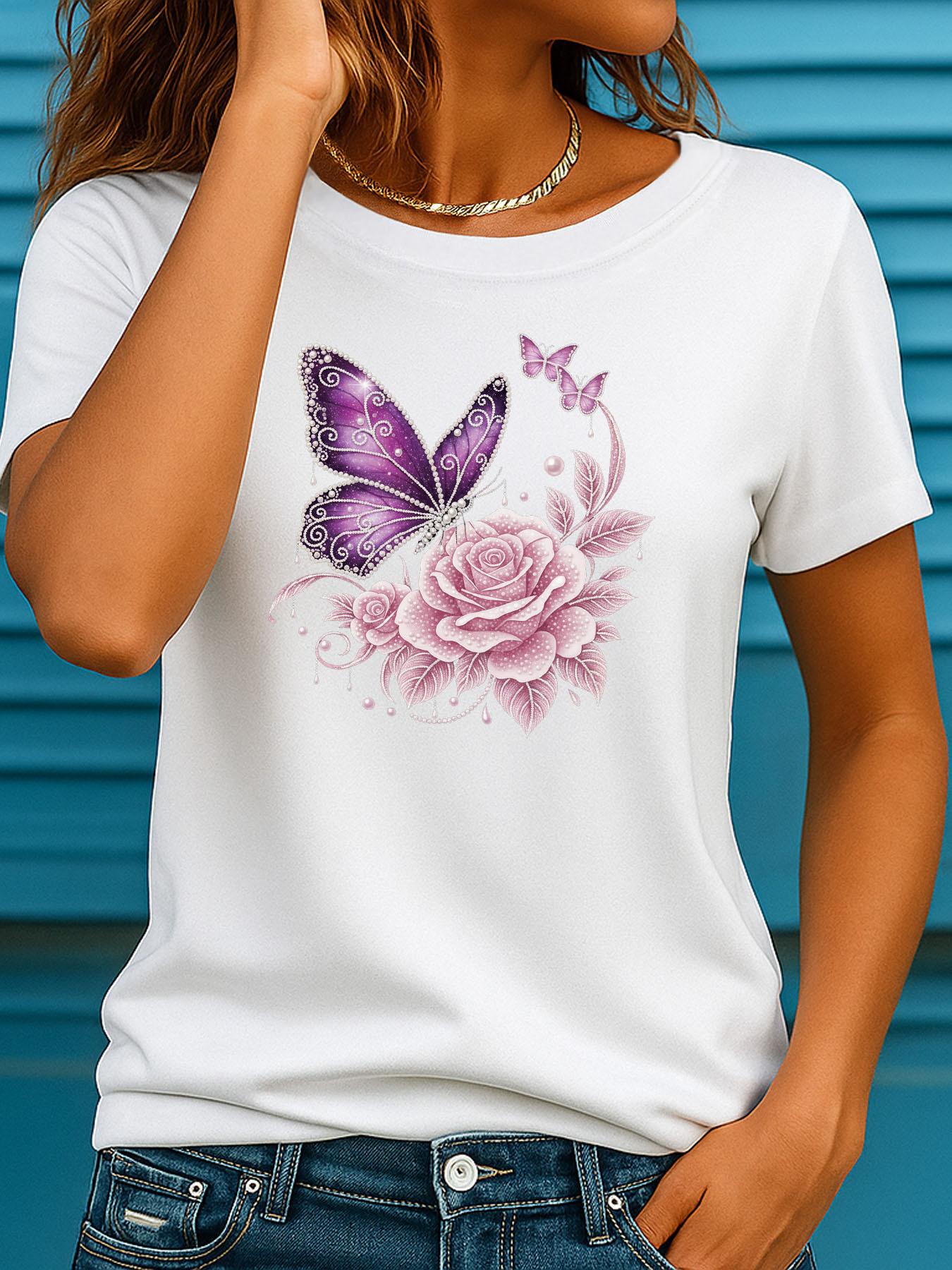 Soft And Breathable New Style Personalized Sweet Cool Rhinestone Pearl Purple Butterfly Rose Print T-Shirt - Women S Summer Casual Round Neck Short Sl S дубильная кора
Soft And Breathable New Style Personalized Sweet Cool Rhinestone Pearl Purple Butterfly Rose Print T-Shirt - Women S Summer Casual Round Neck Short Sl S дубильная кора