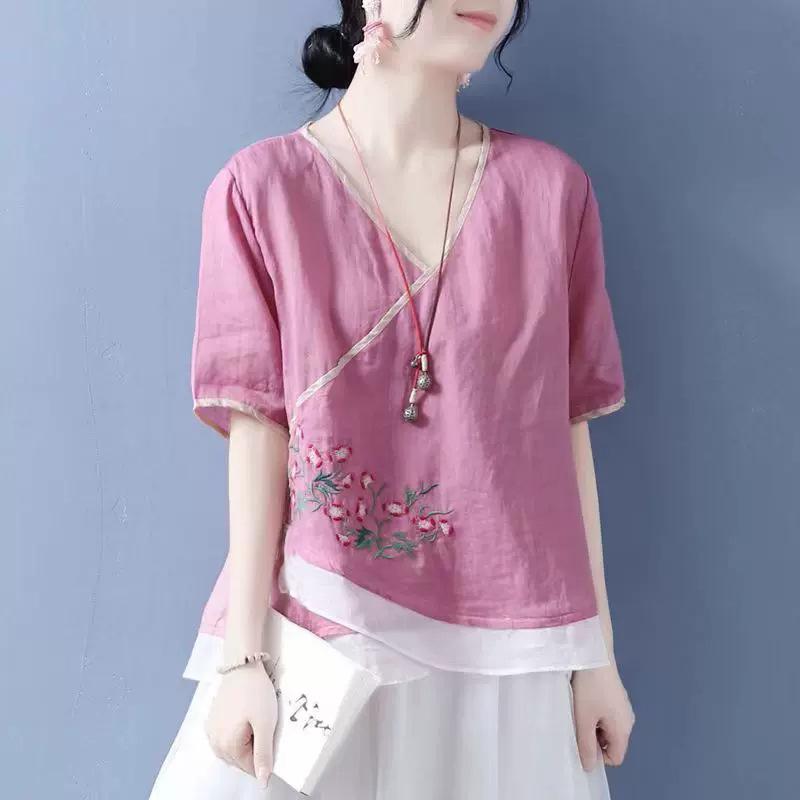 Womens Pink Floral Embroidered Linen Blouse Casual V Neck Wrap Short Sleeve Top M красный
Womens Pink Floral Embroidered Linen Blouse Casual V Neck Wrap Short Sleeve Top M красный