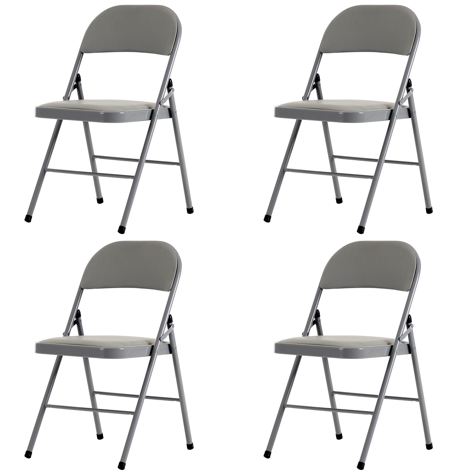 4 шт. серый складной стул из ПВХ для помещений и улицы, портативный штабелируемый коммерческий стул с железной рамой, удобный легкий стул