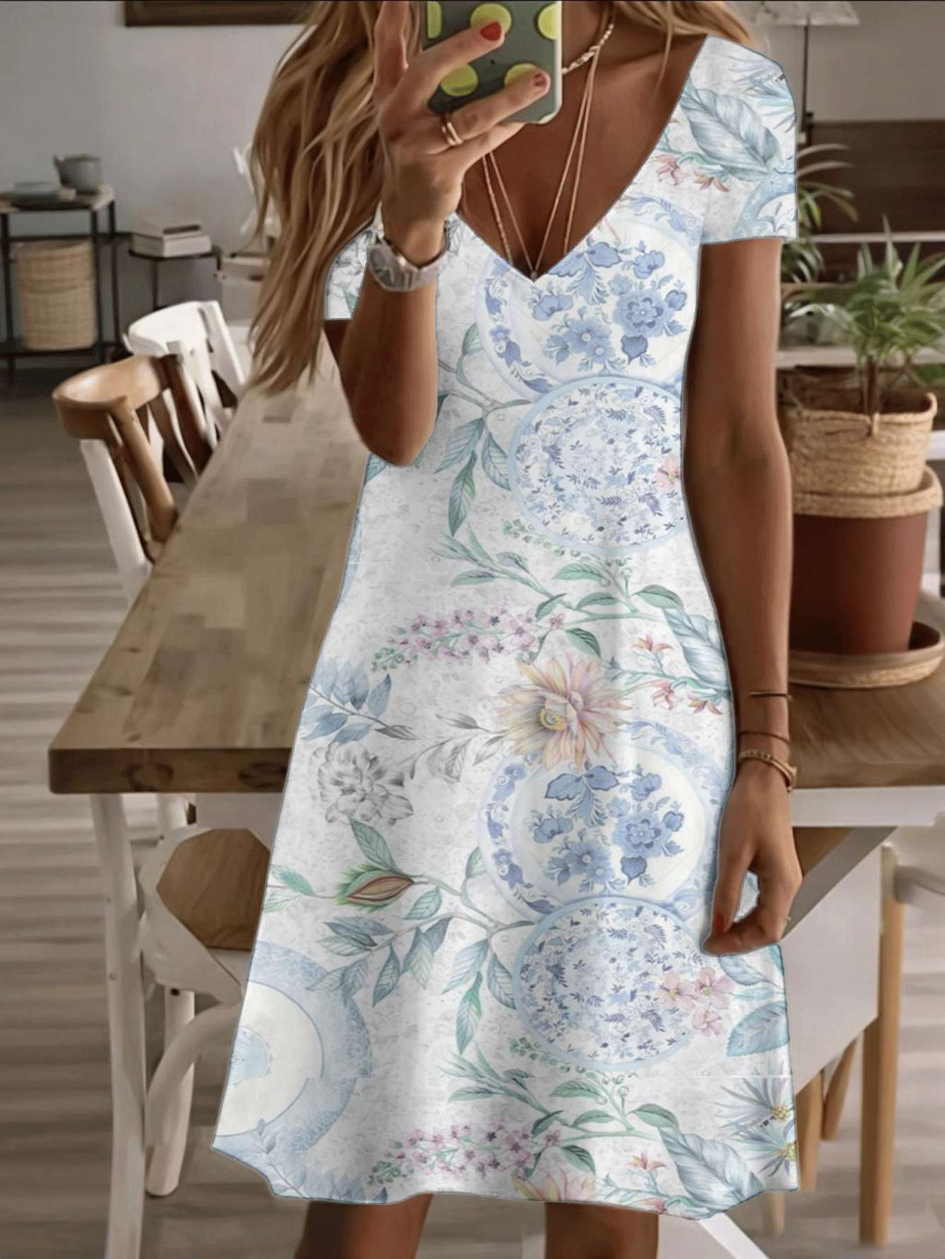 Vneck shortsleeve midi dress blue floral porcelain print design 3D highquality print durable casual fashion elegant summer style for women 2XL дубильная кора
Vneck shortsleeve midi dress blue floral porcelain print design 3D highquality print durable casual fashion elegant summer style for women 2XL дубильная кора