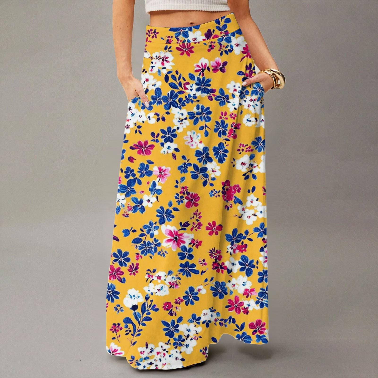 Женское летящее платье макси обычное повседневное летнее с цветочным принтом в богемном стиле юбка XL жёлтый