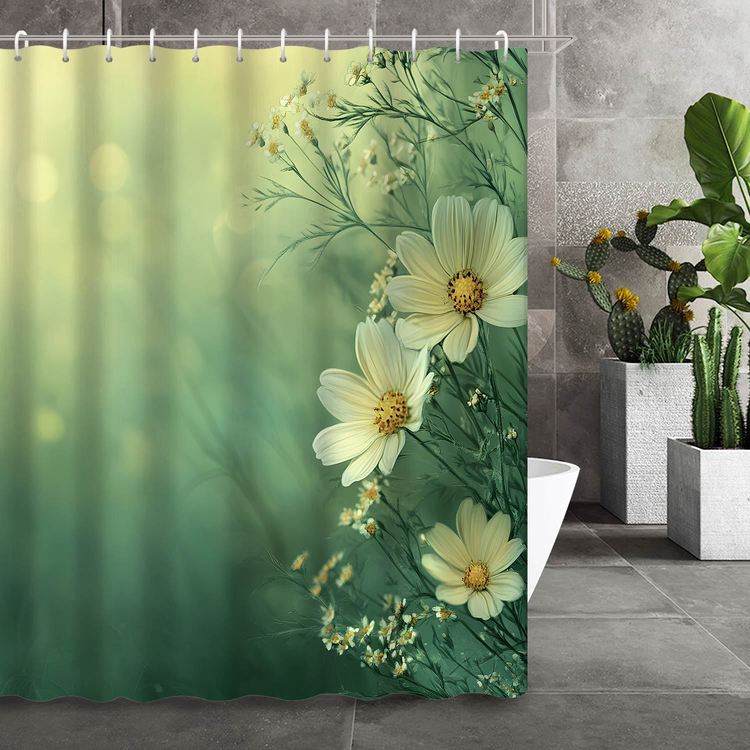 Spring Green Daisy Print Shower Curtain, Polyester Fabric, 12 Hooks, Bathroom Accessories W60H190(CM)-1 Pcs
Spring Green Daisy Print Shower Curtain, Polyester Fabric, 12 Hooks, Bathroom Accessories W60H190(CM)-1 Pcs