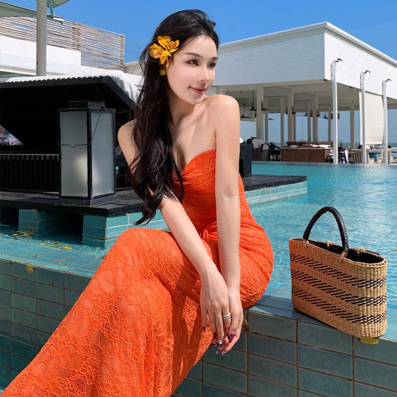 New Island Store Orange Hollow Lace Hip Wrinkle Tube Top Pure Desire Sexy Long Dress Dress L
New Island Store Orange Hollow Lace Hip Wrinkle Tube Top Pure Desire Sexy Long Dress Dress L