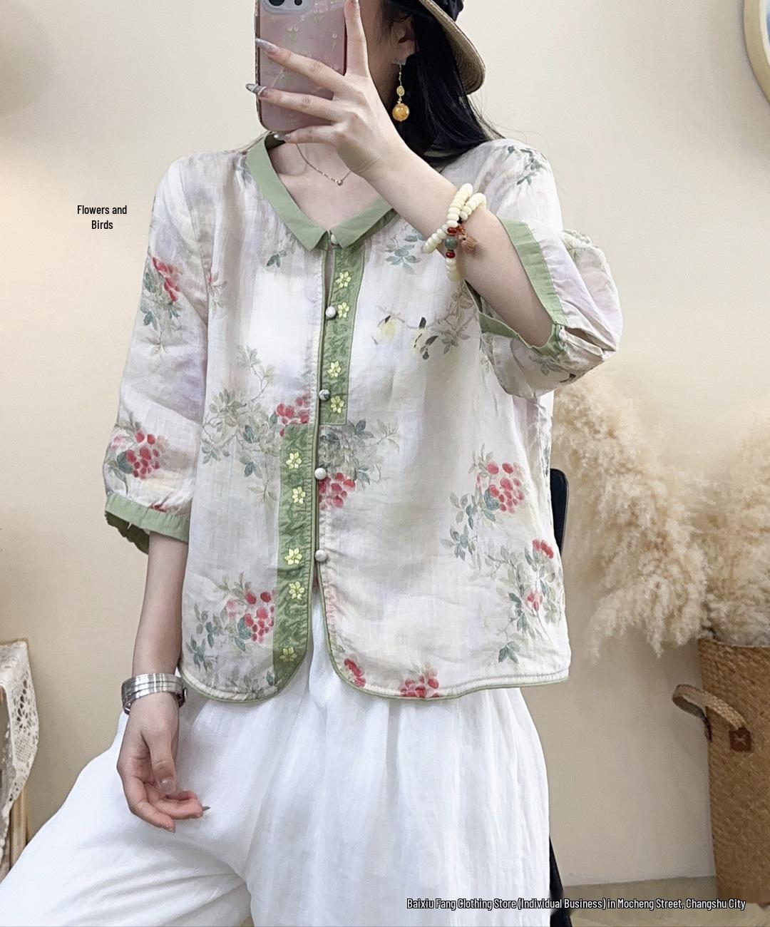 2026 Women s Retro Chinese Style Ramie Cardigan, Summer Embroidered Top, Three-Quarter Sleeve, Small Lapel Inner Shirt One Size
2026 Women s Retro Chinese Style Ramie Cardigan, Summer Embroidered Top, Three-Quarter Sleeve, Small Lapel Inner Shirt One Size