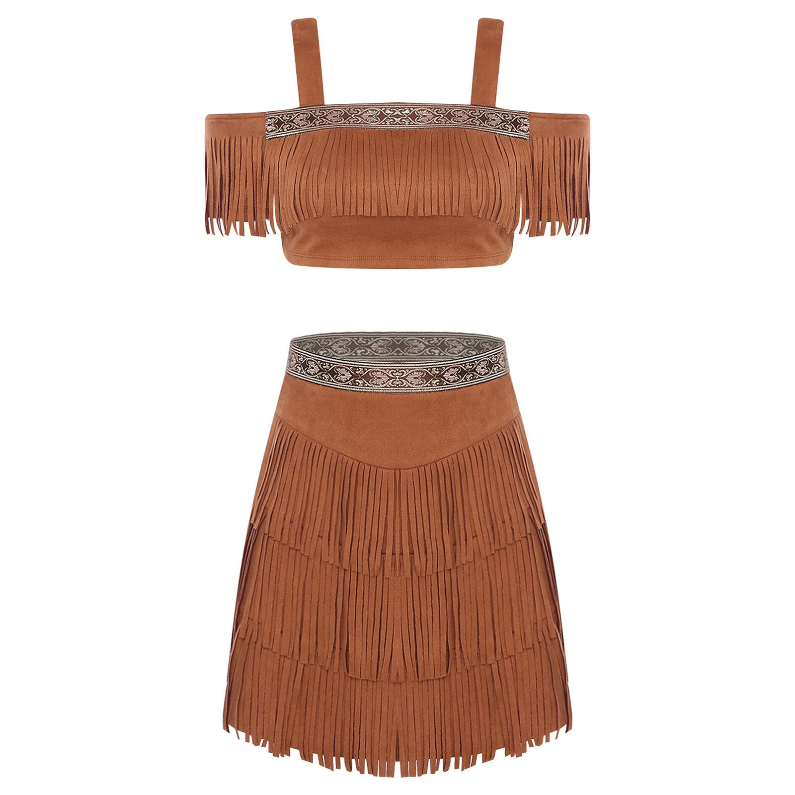 Жіночий племінний набір принцеси Топ кроп з відкритими плечима Міні-спідниця Вінтажний візерунок Оздоблення Ярусна бахрома Костюм зі штучної замші S коричневий
Жіночий племінний набір принцеси Топ кроп з відкритими плечима Міні-спідниця Вінтажний візерунок Оздоблення Ярусна бахрома Костюм зі штучної замші S коричневий