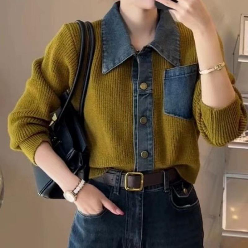 New autumn and winter women s clothing denim splicing sweater lazy pocket short loose long-sleeved knitted cardigan jacket average size зелёный
New autumn and winter women s clothing denim splicing sweater lazy pocket short loose long-sleeved knitted cardigan jacket average size зелёный