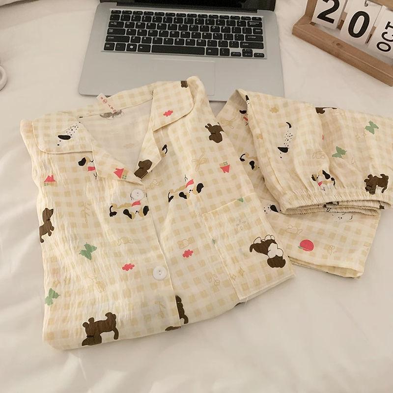 Yellow plaid cartoon puppy pajamas women s summer short-sleeved shorts ins wind set can go out loungewear two-piece set XXL
Yellow plaid cartoon puppy pajamas women s summer short-sleeved shorts ins wind set can go out loungewear two-piece set XXL
