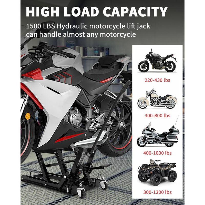 1500 lbs Capacity Motorcycle Scissor Lift with Foot Pedal and Wheels, Adjustable 4.7-14.57 Stand for Garage and Workshop
1500 lbs Capacity Motorcycle Scissor Lift with Foot Pedal and Wheels, Adjustable 4.7-14.57 Stand for Garage and Workshop