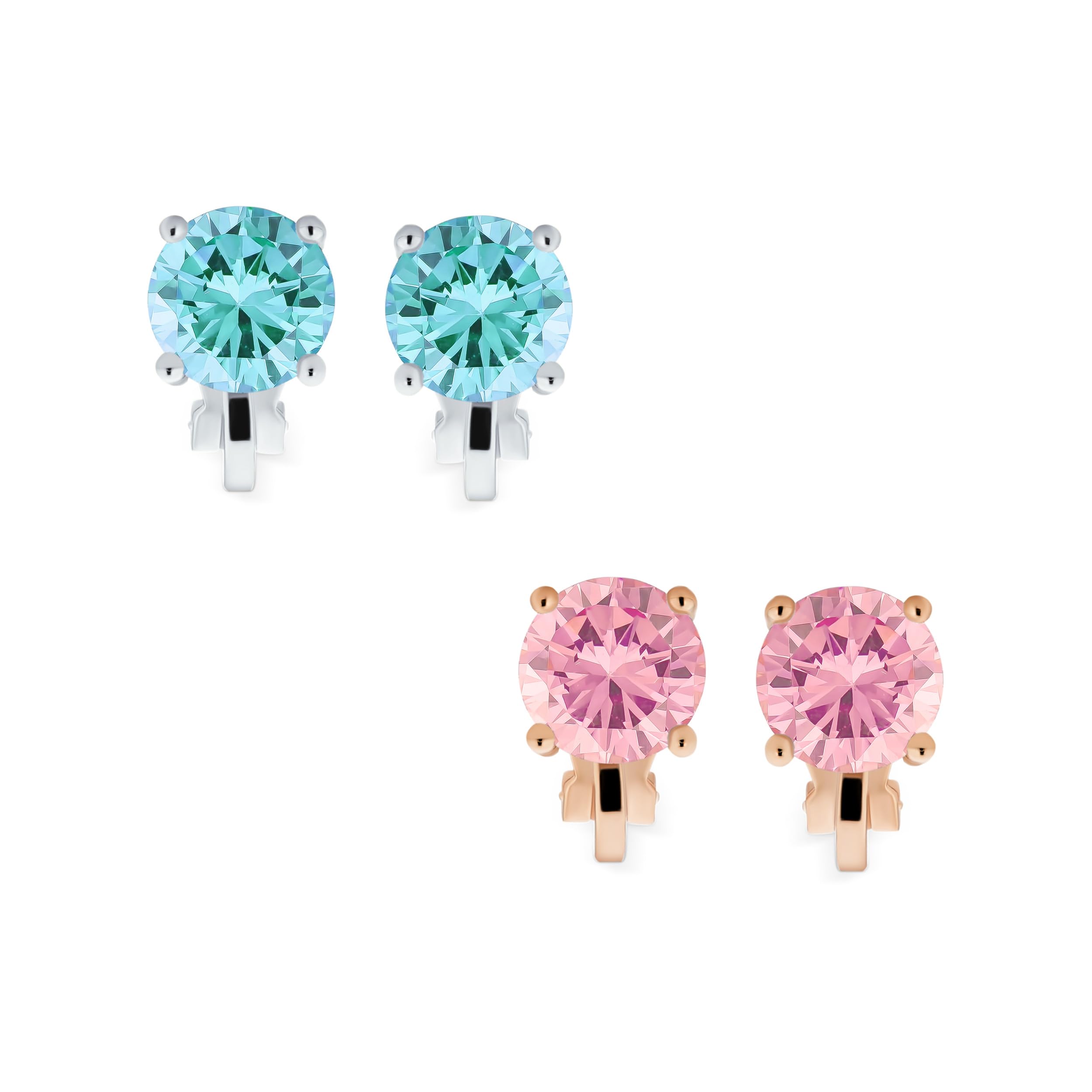 Brilliant Cut Pastel Set 2 Pink Aqua Blue Solitaire Round Cubic Zirconia CZ Stud Earrings for Women No Earrings Gold Silver Plated 2CT Clip-on &
Brilliant Cut Pastel Set 2 Pink Aqua Blue Solitaire Round Cubic Zirconia CZ Stud Earrings for Women No Earrings Gold Silver Plated 2CT Clip-on &