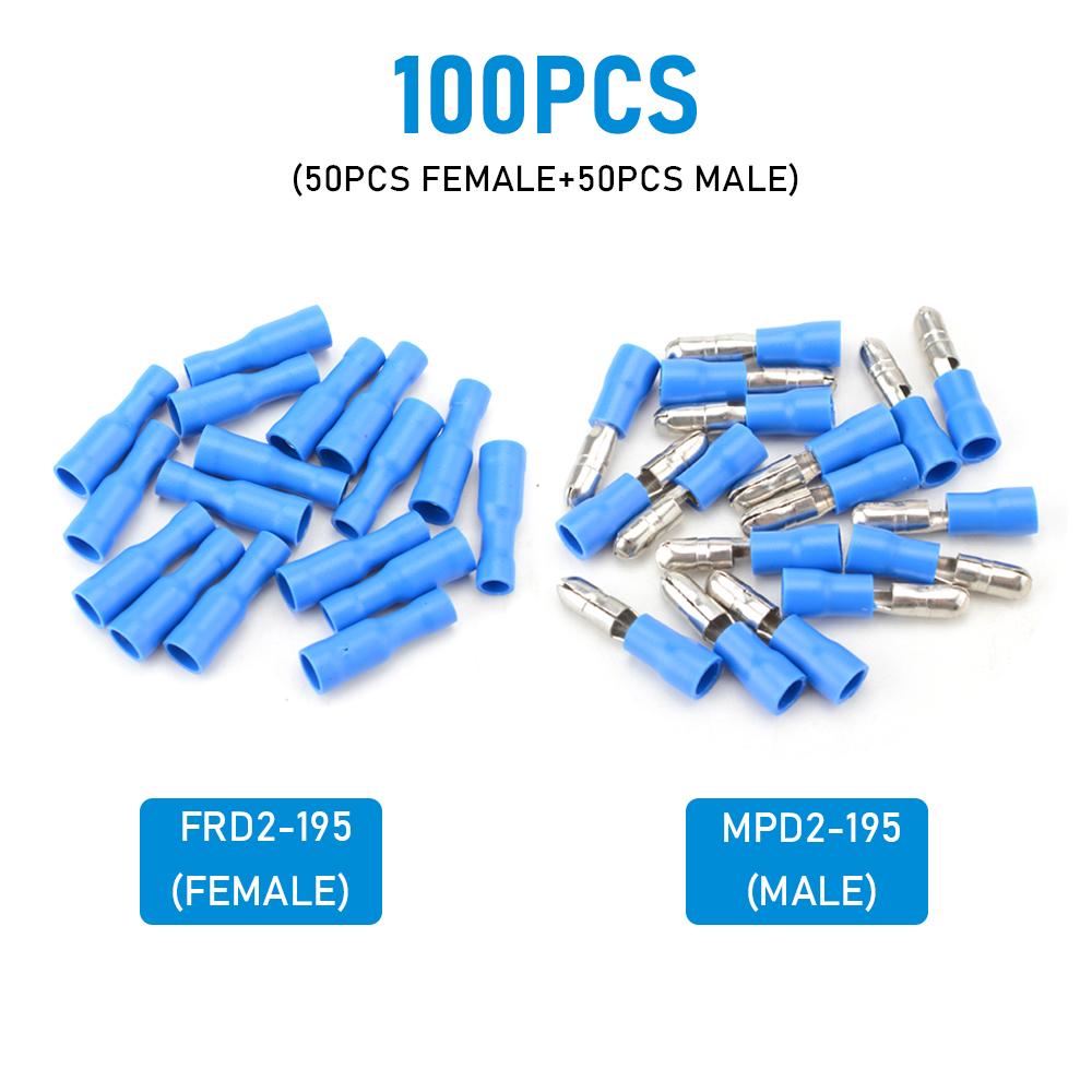 50pair 100pcs Crimp Terminal Electric Quick Splice Wire Terminals Connector Crimp Bullet terminal for 22~10AWG Audio Wiring
50pair 100pcs Crimp Terminal Electric Quick Splice Wire Terminals Connector Crimp Bullet terminal for 22~10AWG Audio Wiring