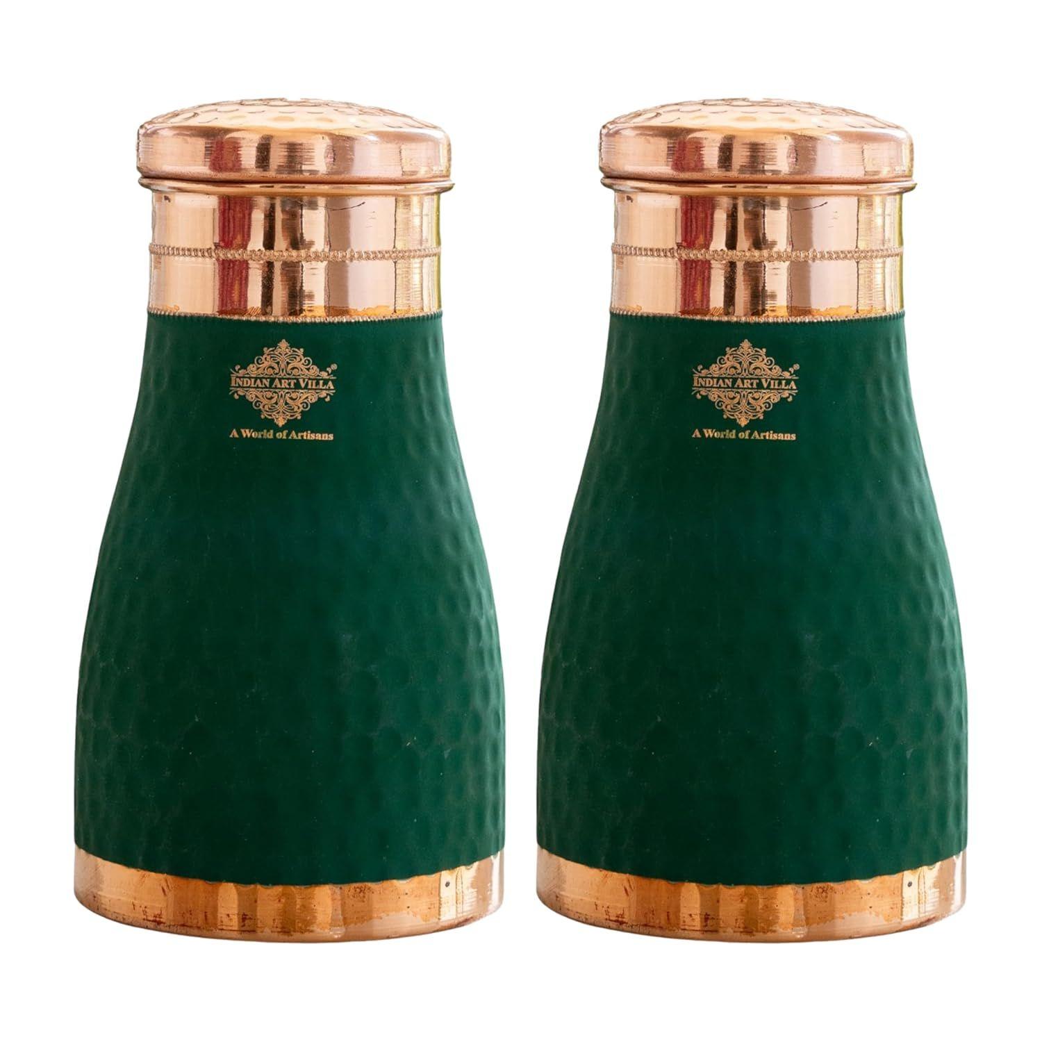 Pure Copper Bedroom Water Bottle with Inbuilt Glass, Green Silk Finish Hammered Design, Volume - 1 Litre (Pack of 2)
Pure Copper Bedroom Water Bottle with Inbuilt Glass, Green Silk Finish Hammered Design, Volume - 1 Litre (Pack of 2)