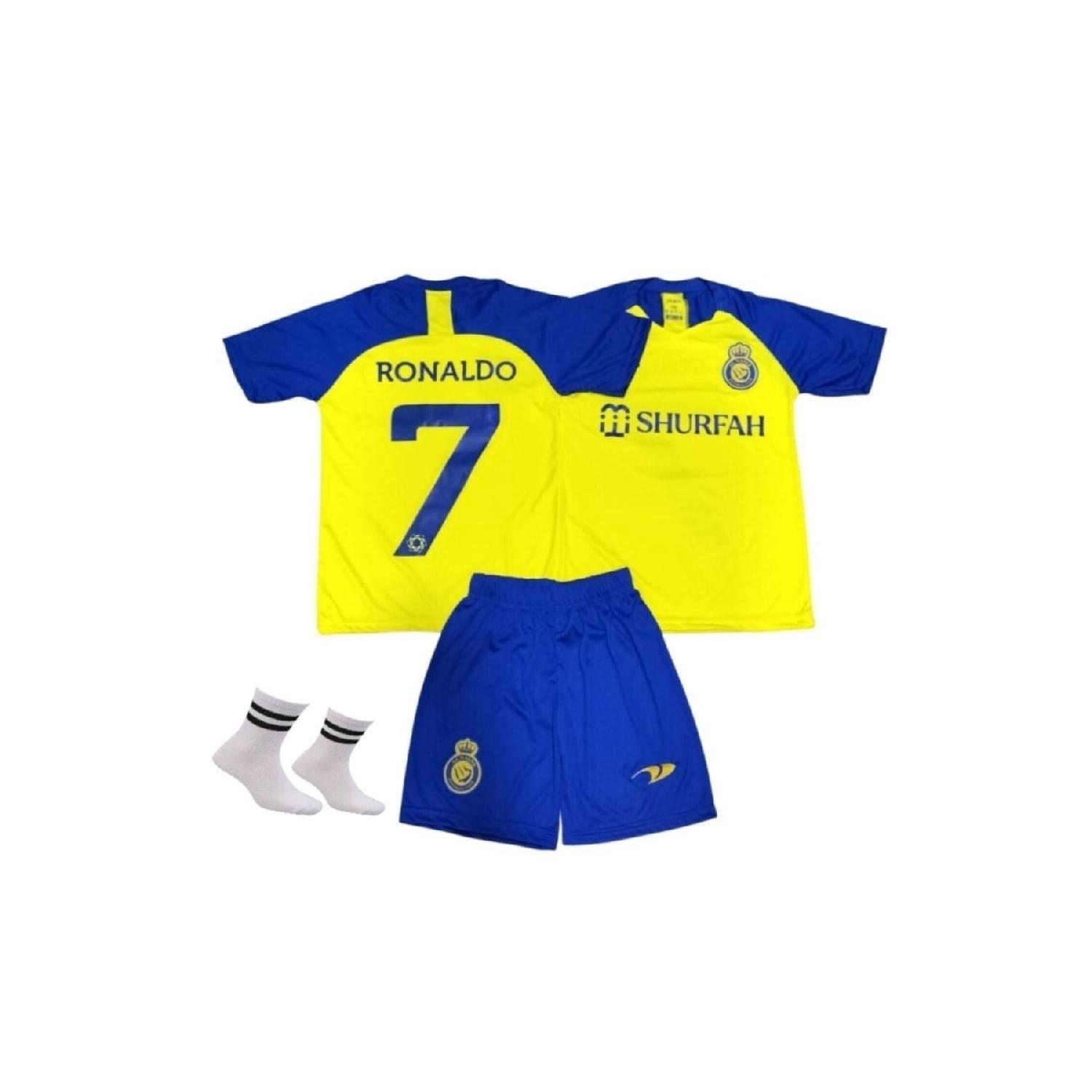 Детский трикотаж Al-nassr Ronaldo, желтый комплект из 3 предметов, трикотажные шорты, носки
Детский трикотаж Al-nassr Ronaldo, желтый комплект из 3 предметов, трикотажные шорты, носки