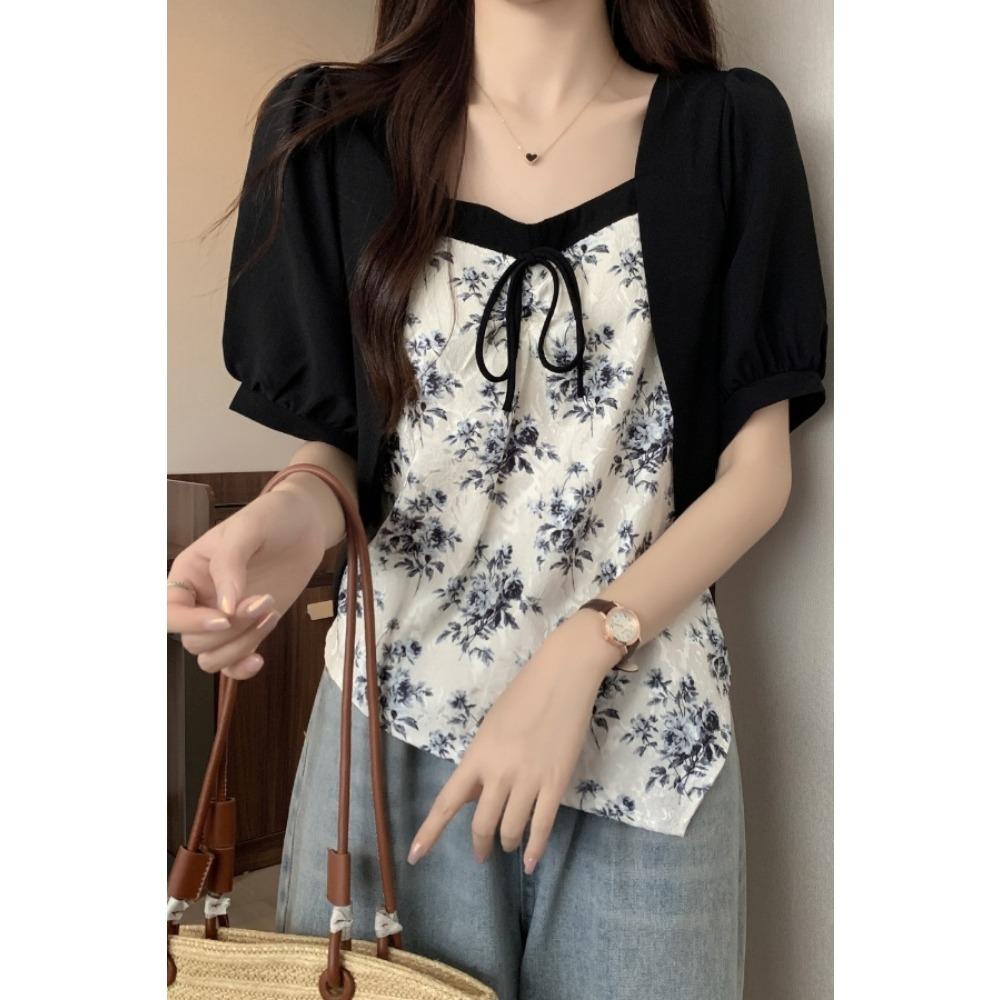 French Square Collar Floral Splicing Short-sleeved Shirt for Women in Summer Slimming Their Belly and Irregular Tops M
French Square Collar Floral Splicing Short-sleeved Shirt for Women in Summer Slimming Their Belly and Irregular Tops M