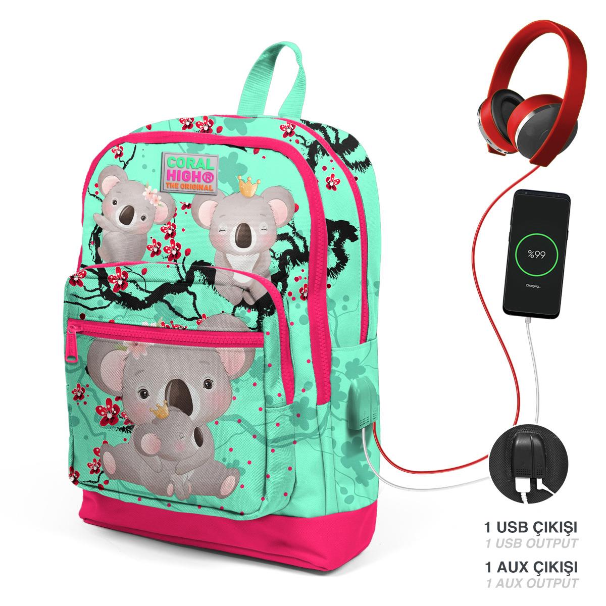 Школьный рюкзак Coral High Kids с четырьмя отделениями USB, зеленый неоновый коралловый с изображением коалы 23813
Школьный рюкзак Coral High Kids с четырьмя отделениями USB, зеленый неоновый коралловый с изображением коалы 23813