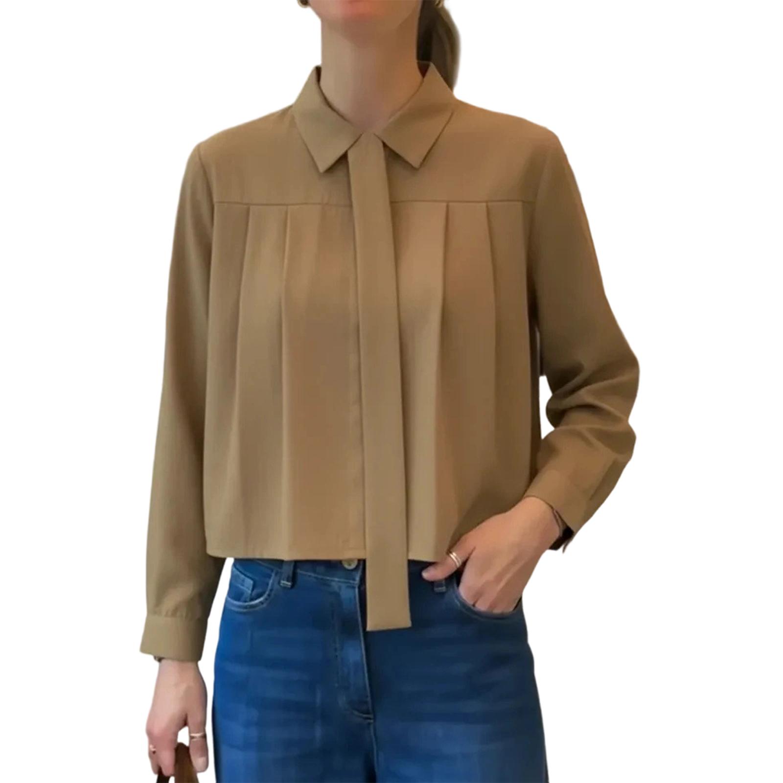 Women s Fashion Color Lapel Long Sleeved Pleated Short Shirt Versatile Top S хакі
Women s Fashion Color Lapel Long Sleeved Pleated Short Shirt Versatile Top S хакі