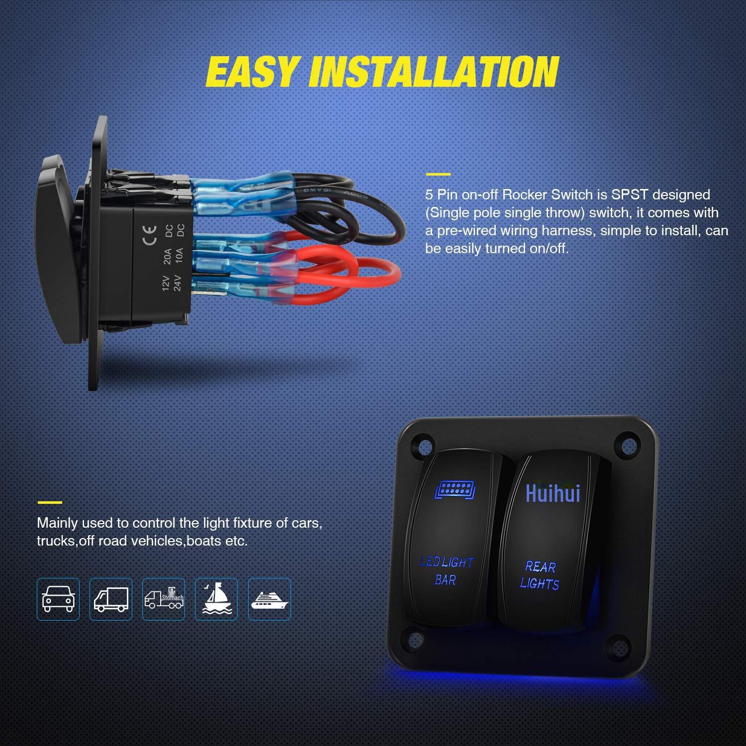 Панель переключателей из алюминиевого сплава с двумя положениями для автомобилей и лодок с двойной синей подсветкой, 12-24 В