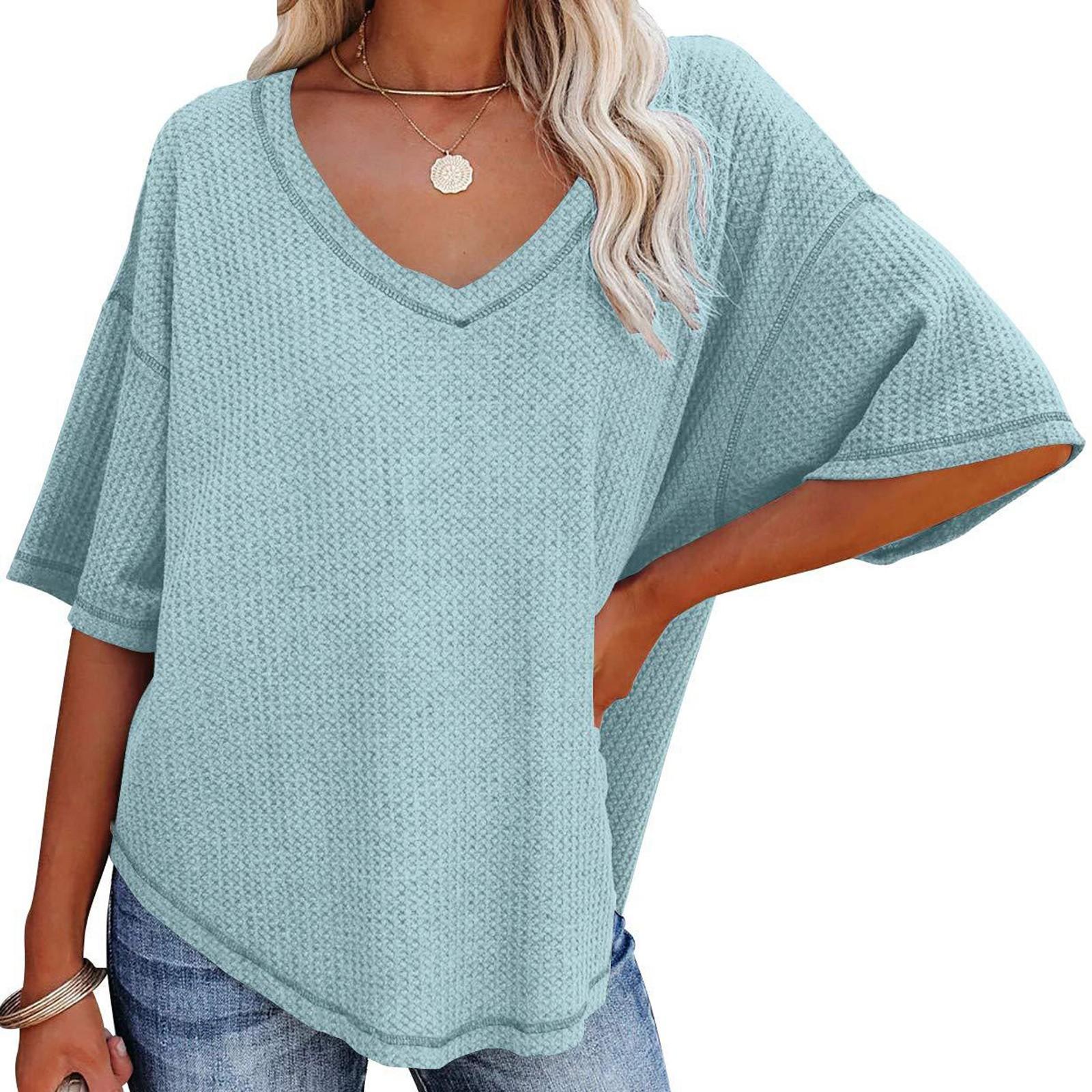 Женская мода с v-образным вырезом, вязаная свободная однотонная повседневная футболка со средним рукавом, топ M
Женская мода с v-образным вырезом, вязаная свободная однотонная повседневная футболка со средним рукавом, топ M