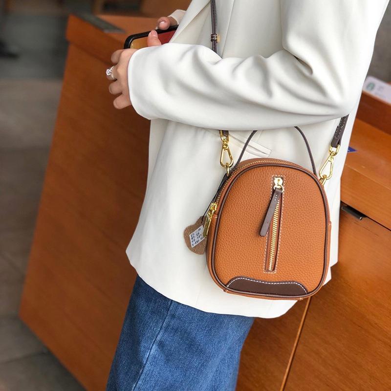 Ретро сумка для мобильного телефона с узором личи из кожи первого слоя, мини-сумка-мессенджер, OEM контрастная цветная сумочка коричневый