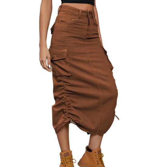 Work Dress Multiple Pockets Adjustable Calf Length High Waist Slim Fit Denim A-Line Midi Long Half Skirt Woman Clothing M коричневий
Work Dress Multiple Pockets Adjustable Calf Length High Waist Slim Fit Denim A-Line Midi Long Half Skirt Woman Clothing M коричневий