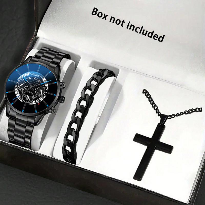 Набор из 3 предметов, модные роскошные золотые деловые кварцевые мужские часы с ремешком из нержавеющей стали, календарем, браслетом и подвеской-крестом, мужские подарки
Набор из 3 предметов, модные роскошные золотые деловые кварцевые мужские часы с ремешком из нержавеющей стали, календарем, браслетом и подвеской-крестом, мужские подарки